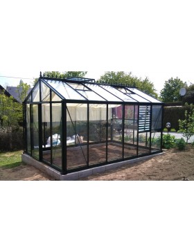 Janssens Helios Master 10,8m² kas in gelakt aluminium en gehard glas met sokkel