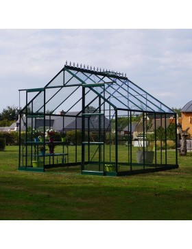 Promotiepakket #1 - Saphir 9,10m² Kas in groen gelakt aluminium en gehard glas met voet