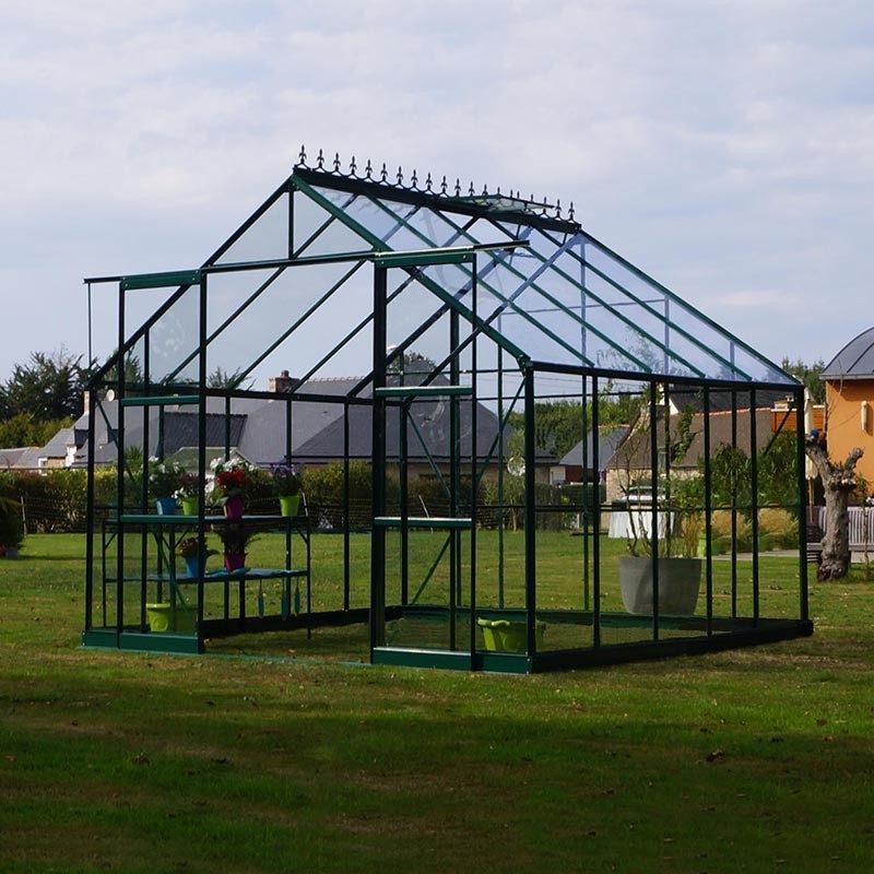 Rabattpaket #2 - Saphir Serre 9,10m2 in grün lackiertem Aluminium und gehärtetem Glas mit Basis