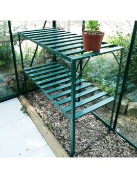Tafel met twee groen gelakte aluminium bladen