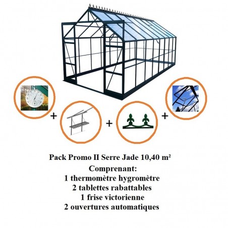 Pack Promo n°2  Serre Jade 10,40 m² en aluminium laqué noir et verre trempé avec base