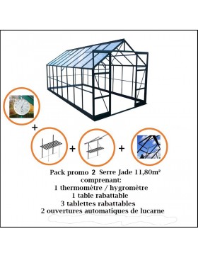 Paket Promo n°2 - Jade Serre 11,80 m2 in schwarz lackiertem Aluminium und gehärtetem Glas mit Himmelsboden mein Garten