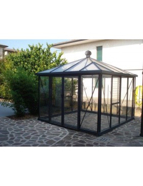 Janssens Paviljoen Kas 9,60m² gelakt aluminium en gehard glas met sokkel