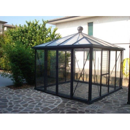 Janssens Paviljoen Kas 9,60m² gelakt aluminium en gehard glas met sokkel