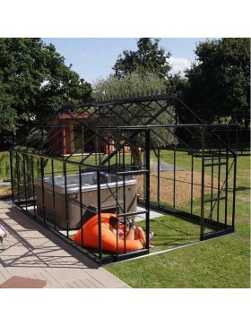 Angebotspaket #1 - Saphir Serre 14,60m2 in schwarz lackiertem Aluminium und gehärtetem Glas mit Basis