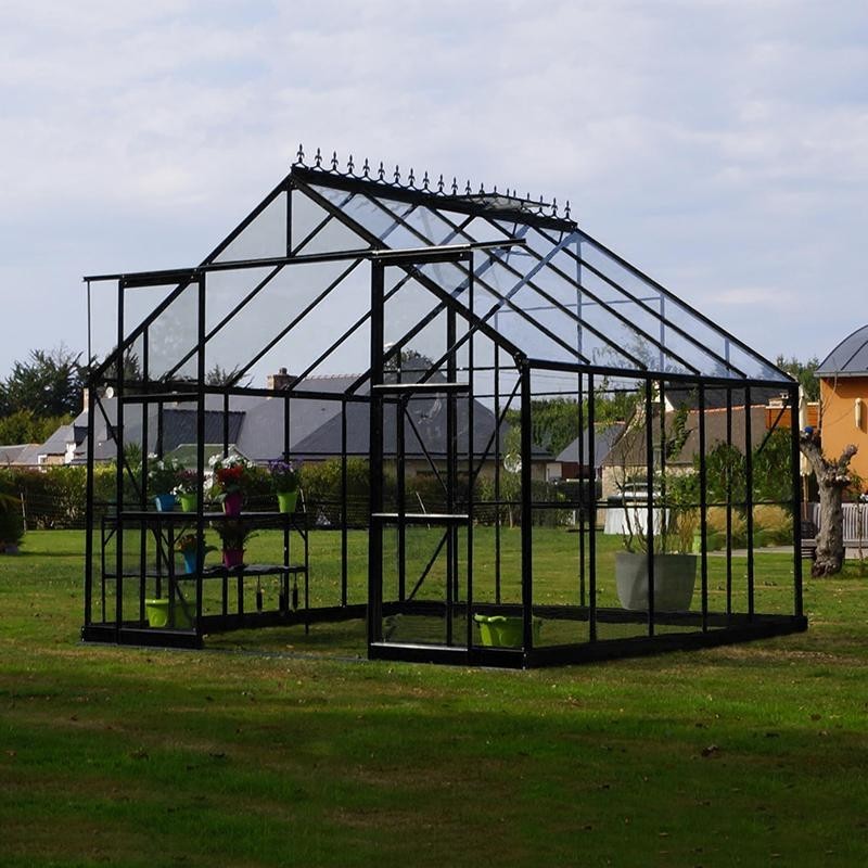 Promotiepakket #2 - Saphir 9,10m² Kas in zwart gelakt aluminium en gehard glas met voet