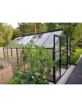 Jade Serre 10,40m2 in schwarz lackiertem Aluminium und gehärtetem Glas mit Basis