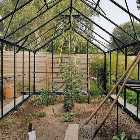 innen Jade Serre 10,40 m2 in schwarz lackiertem Aluminium und gehärtetem Glas mit Basis