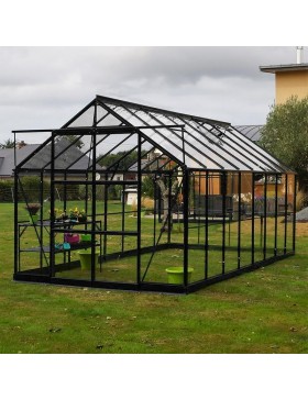 Pack Promo n°2 - Serre Jade 11,80 m² en aluminium laqué noir et verre trempé avec base ciel mon jardin