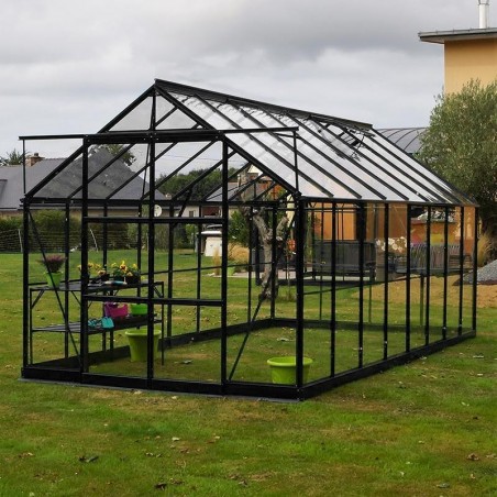 Pack Promo n°2 - Serre Jade 11,80 m² en aluminium laqué noir et verre trempé avec base ciel mon jardin