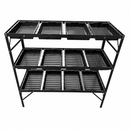 Zaailingstafel met 12 laden en zwart gelakt aluminium frame