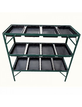 Zaailingtafel met 12 trays, groen gelakt aluminium frame