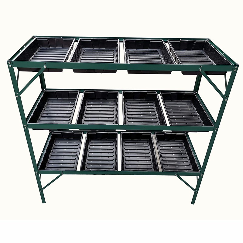 Zaailingtafel met 12 trays, groen gelakt aluminium frame