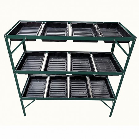 Zaailingtafel met 12 trays, groen gelakt aluminium frame
