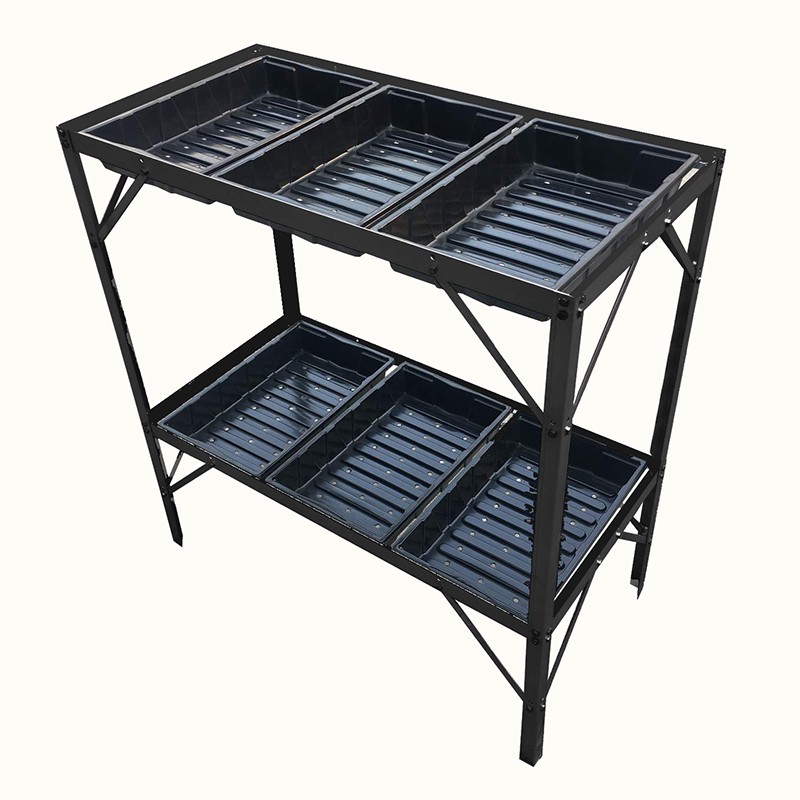 Zaaitafel met 6 laden en zwart gelakt aluminium frame