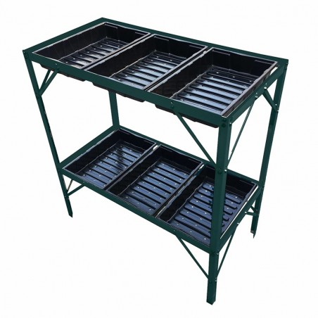 Zaaitafel met 6 laden en groen gelakt aluminium frame