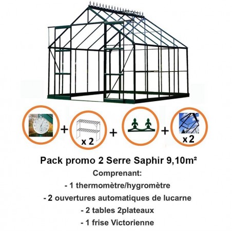 Promotiepakket #2 - Saphir 9,10m² Kas in zwart gelakt aluminium en gehard glas met voet