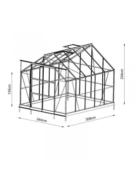Jade kas afmetingen 7,50m² in groen gelakt aluminium en gehard glas met voet