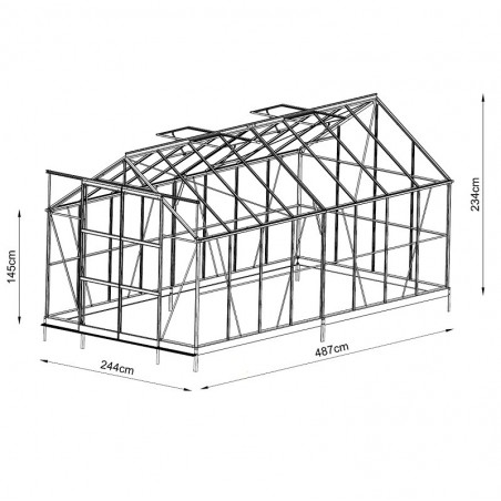 Jade kas afmetingen 11,80m² in groen gelakt aluminium en gehard glas met voet