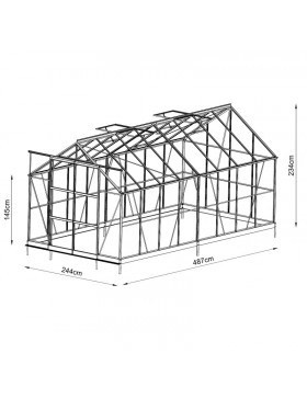 abmessungen Jade Serre 11,80 m2 in grün lackiertem Aluminium und gehärtetem Glas mit Basis