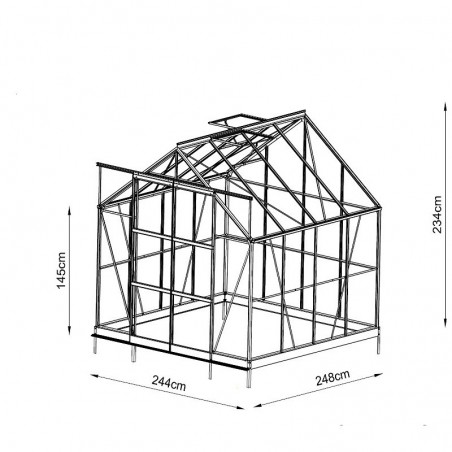 dimensions Serre Jade 6,00 m² en aluminium laqué noir et verre trempé avec base ciel mon jardin