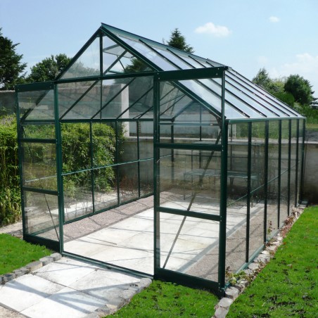 Jade kas van 8,90 m² in zwart gelakt aluminium en gehard glas met voet