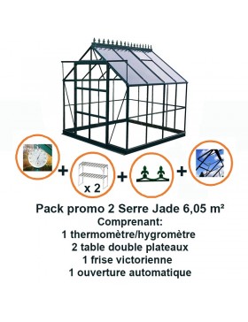 Promotiepakket #2: Jade 6.05m vierkante kas in zwart gelakt aluminium en gehard glas met voet
