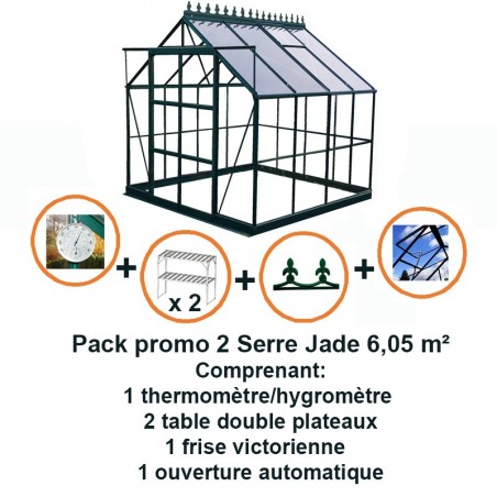 Promotiepakket #2: Jade 6.05m vierkante kas in zwart gelakt aluminium en gehard glas met voet