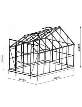 Jade kas afmetingen 8,90m² in zwart gelakt aluminium en gehard glas met voet