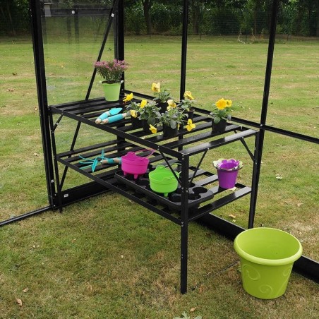 Tafel met twee zwart gelakte aluminium bladen