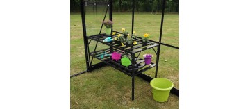 Tafel met twee zwart gelakte aluminium bladen