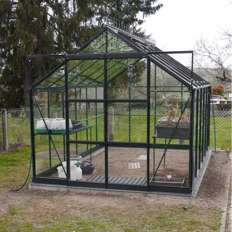 Promotiepakket #2 - Jade 8,90m² kas in zwart gelakt aluminium en gehard glas met voet