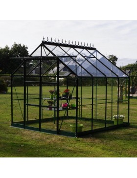 Promotiepakket #2 - Jade 6.05m vierkante kas in zwart gelakt aluminium en gehard glas met voet