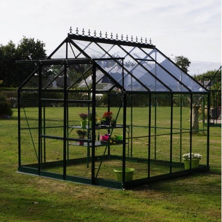 Promotiepakket #2 - Jade 6.05m vierkante kas in zwart gelakt aluminium en gehard glas met voet