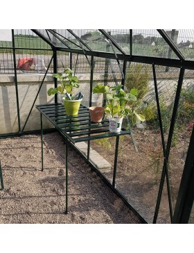 Opklapbare tafel in zwart gelakt aluminium met bloemen