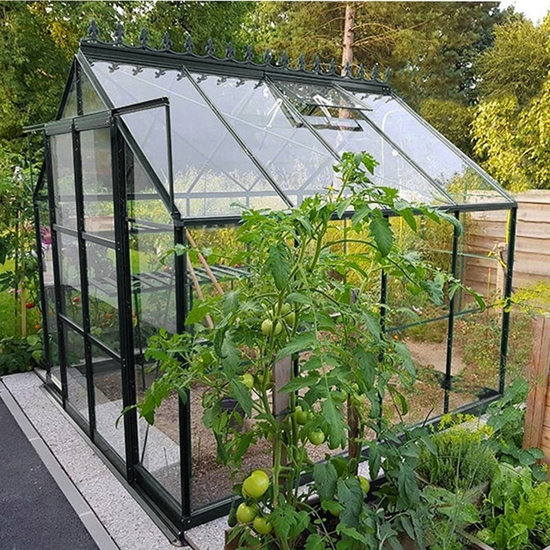 Promotiepakket #1 - Jade 6.05m vierkante kas in zwart gelakt aluminium en gehard glas met voet