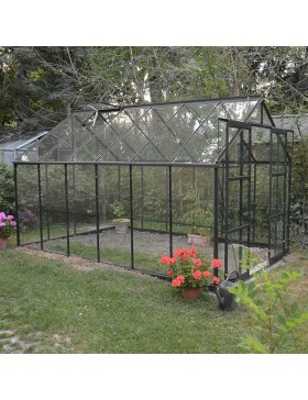 Jade Serre 8,90m2 in schwarz lackiertem Aluminium und gehärtetem Glas mit Basis