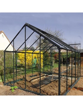 Jade Serre 7,50 m2 in schwarz lackiertem Aluminium und gehärtetem Glas mit Himmelsboden mein Garten