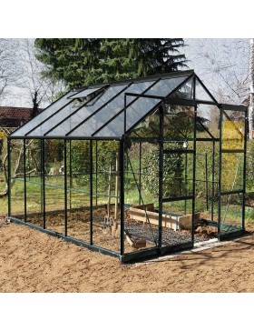 Jade Serre 7,50 m2 in schwarz lackiertem Aluminium und gehärtetem Glas mit Himmelsboden mein Garten