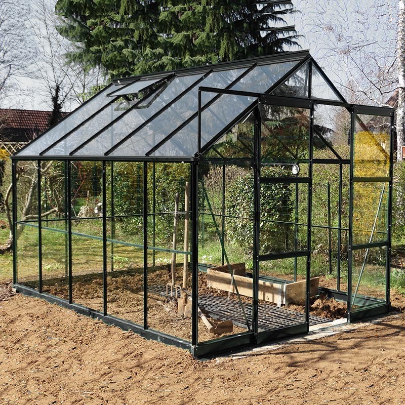 Jade Serre 7,50 m2 in schwarz lackiertem Aluminium und gehärtetem Glas mit Himmelsboden mein Garten