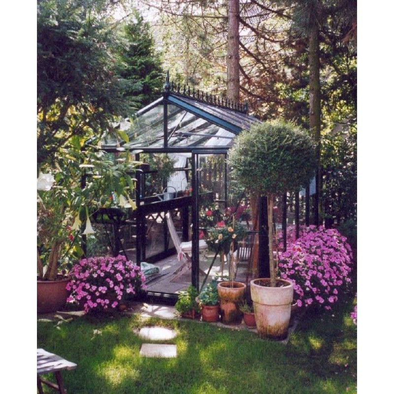 Janssens Helios Senior kas 7.30m in gelakt aluminium en gehard glas met sokkel