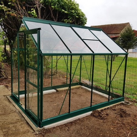 Opale kas, 4,70 m², in groen gelakt aluminium en gehard glas, hemelsblauw, mijn tuin