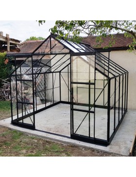 Square Saphir Serre 9,10m2 in schwarz lackiertem Aluminium und gehärtetem Glas mit Basis