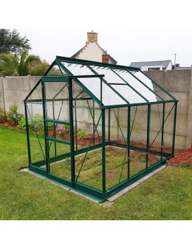 Opale kas, 4,70 m², in groen gelakt aluminium en gehard glas, hemelsblauw, mijn tuin