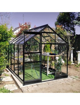 Opale kas van 4,70 m² in zwart gelakt aluminium en gehard glas met voet