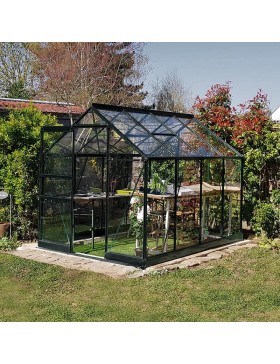 Opale kas van 4,70 m² in zwart gelakt aluminium en gehard glas met voet