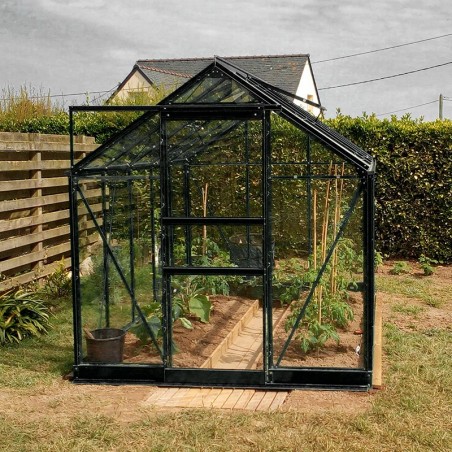 Serre Opale 5,80m² en aluminium laqué noir et verre trempé ciel mon jardin