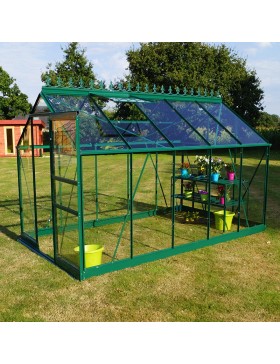 Opale kas van 5,80 m² in groen gelakt aluminium en gehard glas, hemelsblauw, mijn tuin