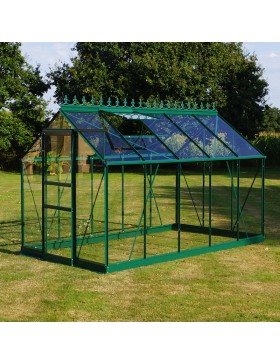 Opale kas van 5,80 m² in groen gelakt aluminium en gehard glas, hemelsblauw, mijn tuin