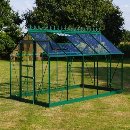 Opale kas van 5,80 m² in groen gelakt aluminium en gehard glas, hemelsblauw, mijn tuin